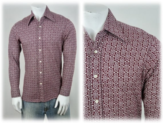 1970s Shirt Dagger Collar Knit Shirt Large