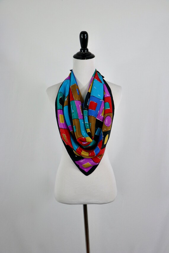 Vintage Scarf Silk Bright Colors Square Scarf - image 5