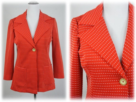 Vintage 1970s Blazer Red White Dots Wide Notched … - image 1