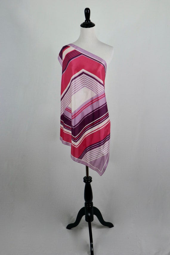 Vintage Scarf Pink and Purple Acetate Square Scarf - image 2