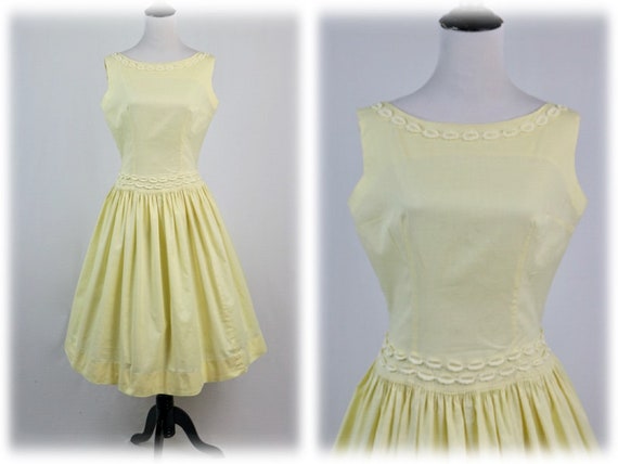 Vintage 1950s Dress Carole King Yellow Cotton Dro… - image 1