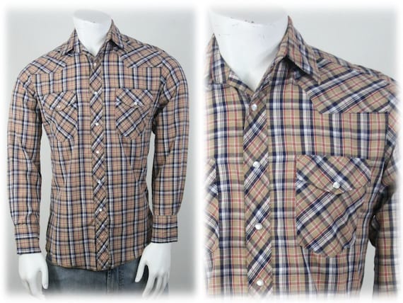 Vintage Western Shirt Plaid Wrangler Pearl Snaps Shirt 