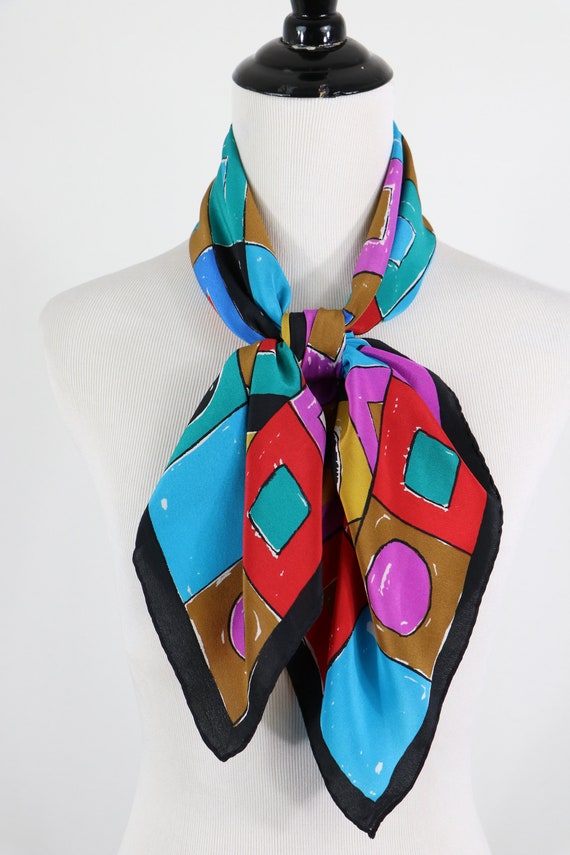 Vintage Scarf Silk Bright Colors Square Scarf - image 9