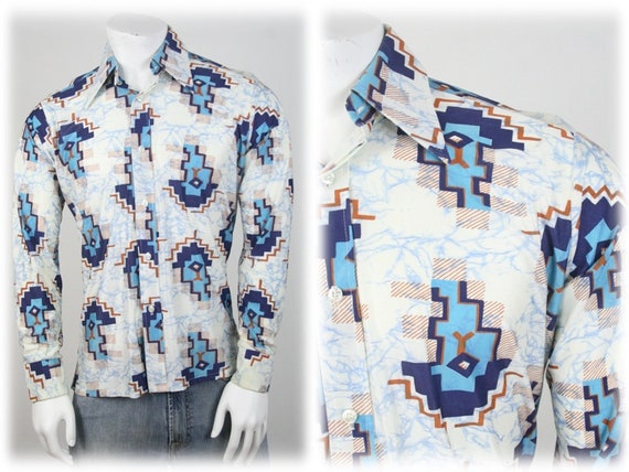 1970s Men's Shirt Dagger Collar Venezia Shirt Medi