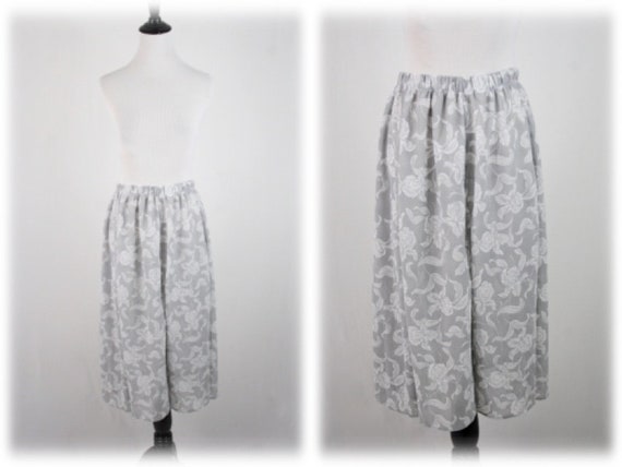 1980s Skirt Blouse Set Gray Orchid Print Peplum S… - image 9