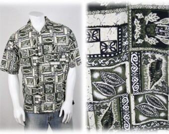 Vintage Aloha Shirt Cotton Tiki Swordfish Seashell OP Sport Shirt Medium