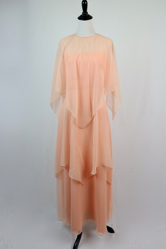 Vintage 1970s Dress Peach Chiffon Long Bridesmaid… - image 2