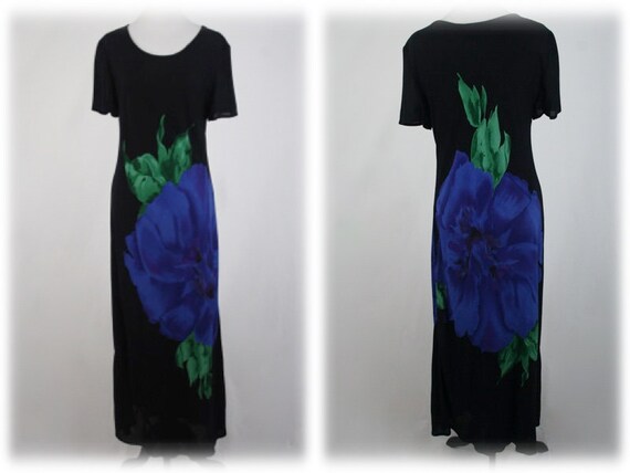 1990s Dress Bias Cut Large Flower Jeffrey & Dara … - image 1