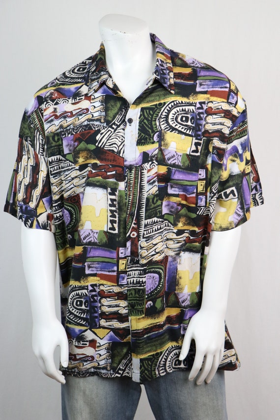 Vintage 1990s Shirt Rayon Button Down OP Shirt XL - image 3