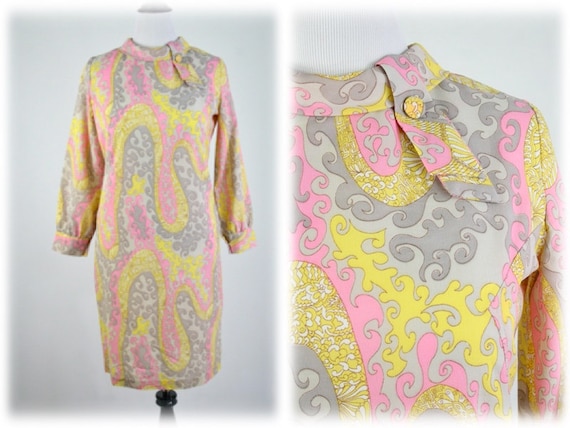 Vintage 1970s Dress Groovy Print Polyester Crepe … - image 1