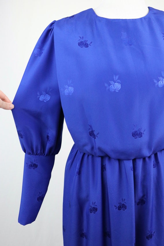 Vintage 1970s Dress Royal Blue Leg O Mutton Sleev… - image 7