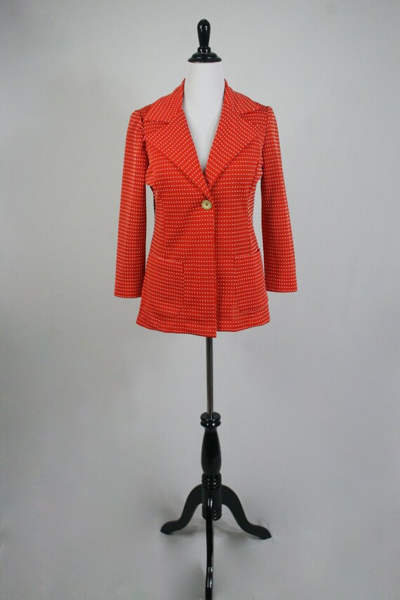 Vintage 1970s Blazer Red White Dots Wide Notched … - image 2