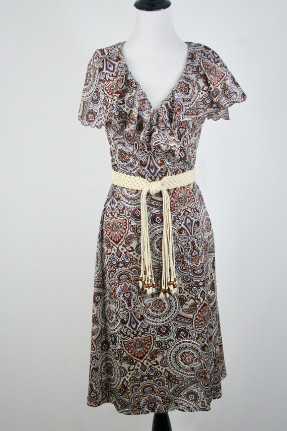 1970s Dress Wrap Style Bertha Collar Dress - image 3