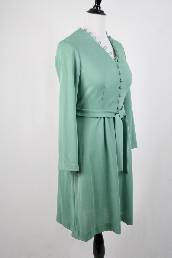 Vintage 1970s Dress Sage Green Knit Buttons Flare… - image 6