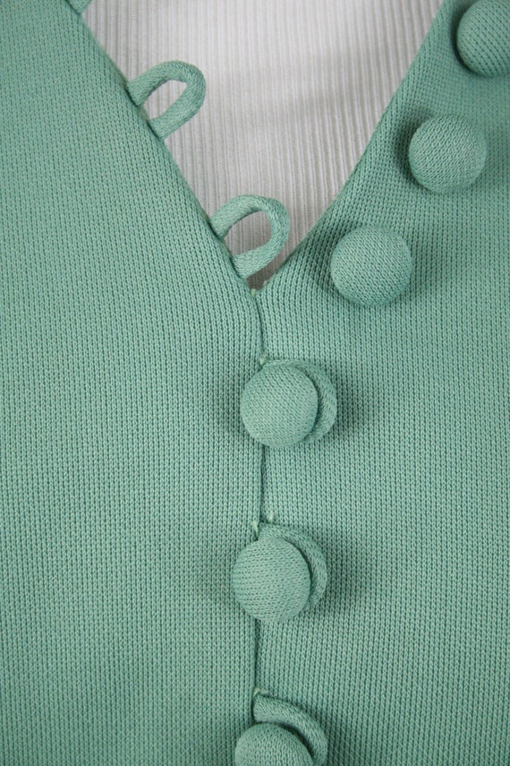 Vintage 1970s Dress Sage Green Knit Buttons Flare… - image 5