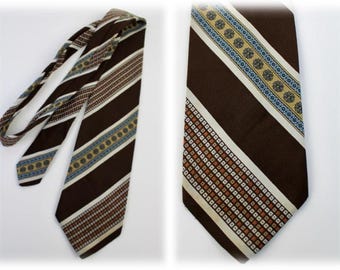 Vintage 1970s Necktie Mixed Pattern Striped Tie