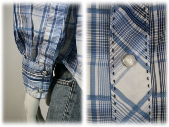 Vintage Western Shirt Wrangler Blue Paid Pearl Sn… - image 9
