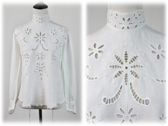Antique Blouse Edwardian White Cut Work Blouse