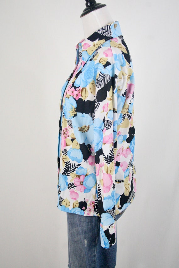 1970s Blouse Dagger Collar Floral Shirt Large - image 8