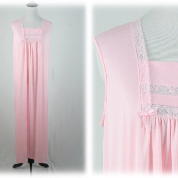 Vintage Nightgown Pink Nylon Sans Souci Long Night Gown Small