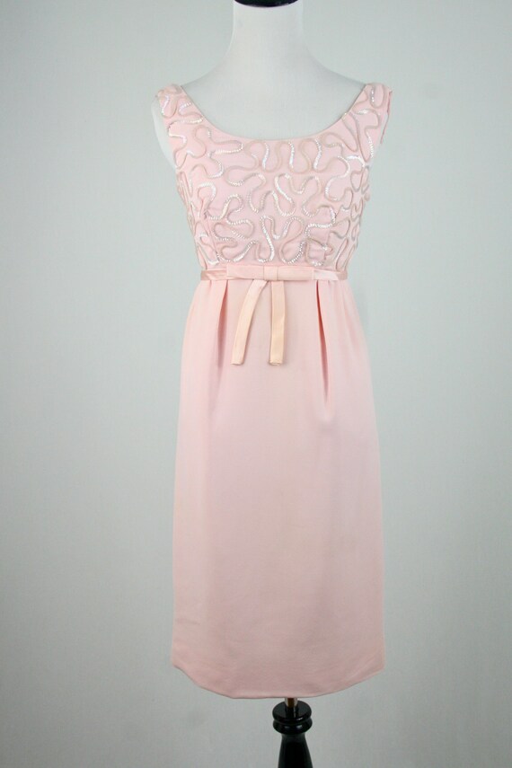 1960s Dress Pink Sequined Wiggle Dress Bridesmaid… - image 3