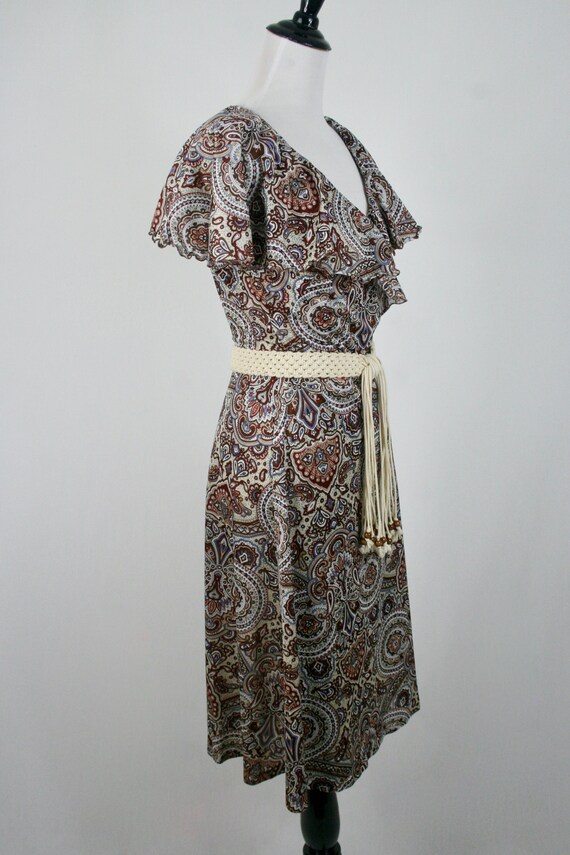 1970s Dress Wrap Style Bertha Collar Dress - image 6