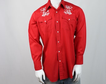 70s Rockmount Ranch Wear Men's Square Pearl Snap Red Vintage