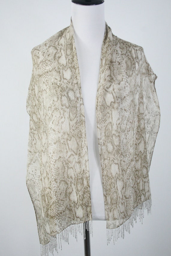 Vintage Scarf Liz Claiborne Silk Snake Print Bead… - image 4