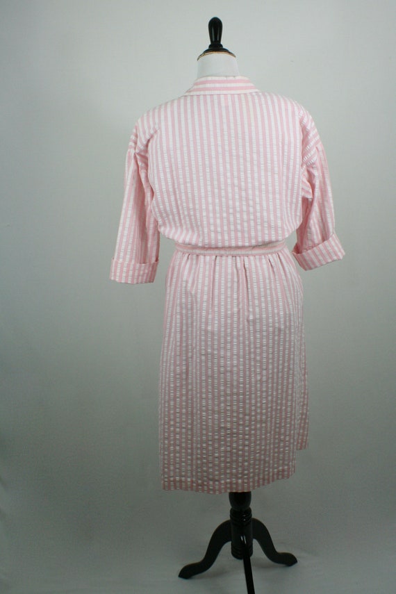 Vintage 1980s Dress Pink White Seersucker Shirt D… - image 7