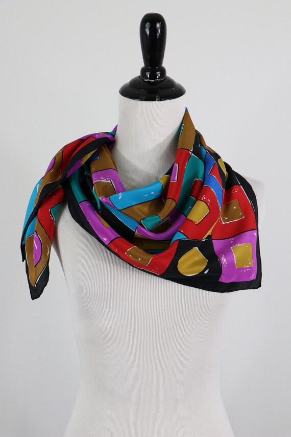 Vintage Scarf Silk Bright Colors Square Scarf - image 8