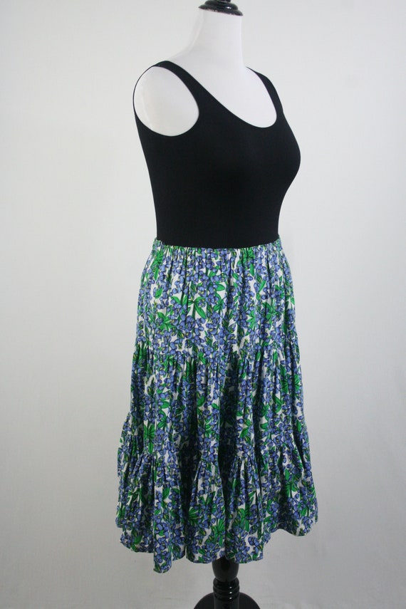 A285. Embroidered Floral Blue Tiered Skirt Set