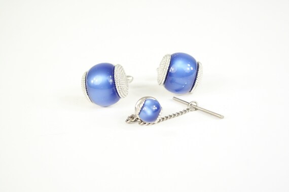 Vintage Cuff Links and Tie Clasp Blue Moon Glow S… - image 6