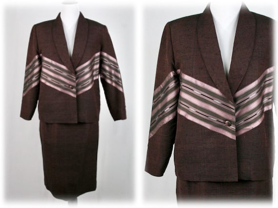 Vintage Thai Silk Skirt Suit Volup Vintage Brown S