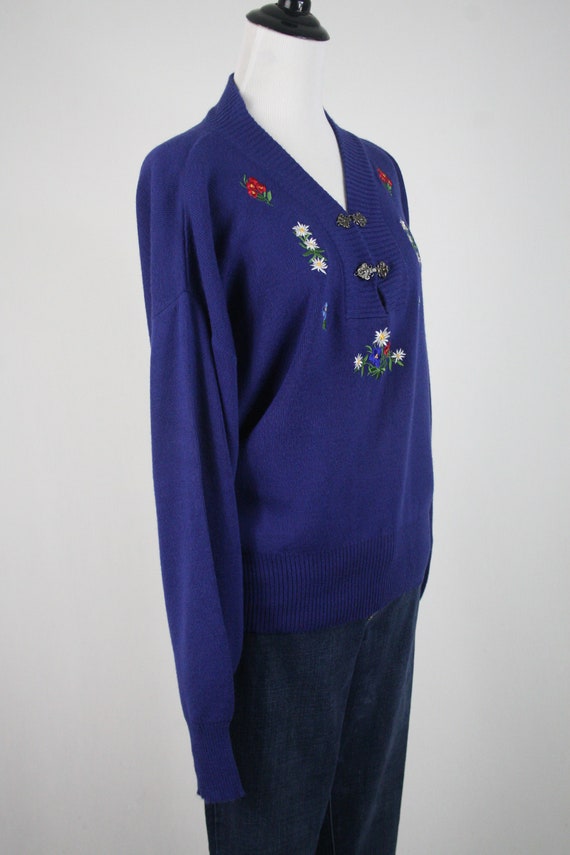 Vintage Sweater Meister Cobalt Blue Tyrolean Styl… - image 5