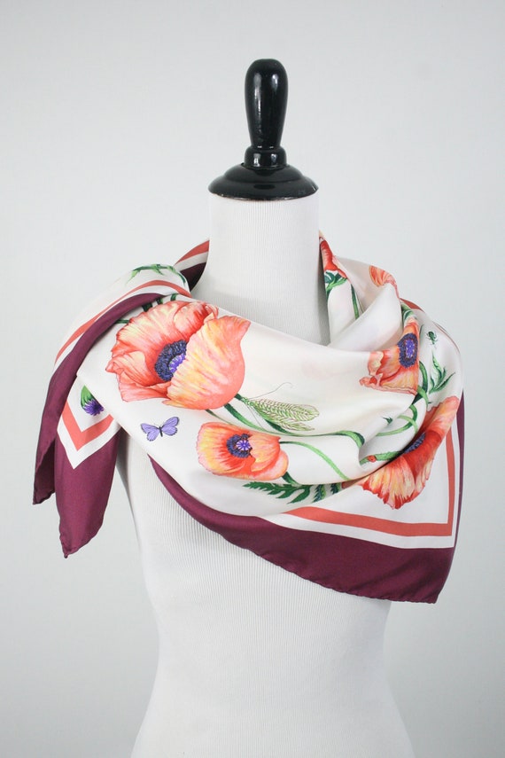 Vintage Scarf Silk Twill Butterfly and Bugs and P… - image 6