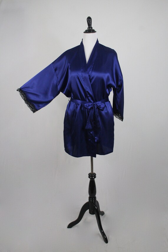 Vintage Robe Fredericks of Hollywood Navy Satin W… - image 2