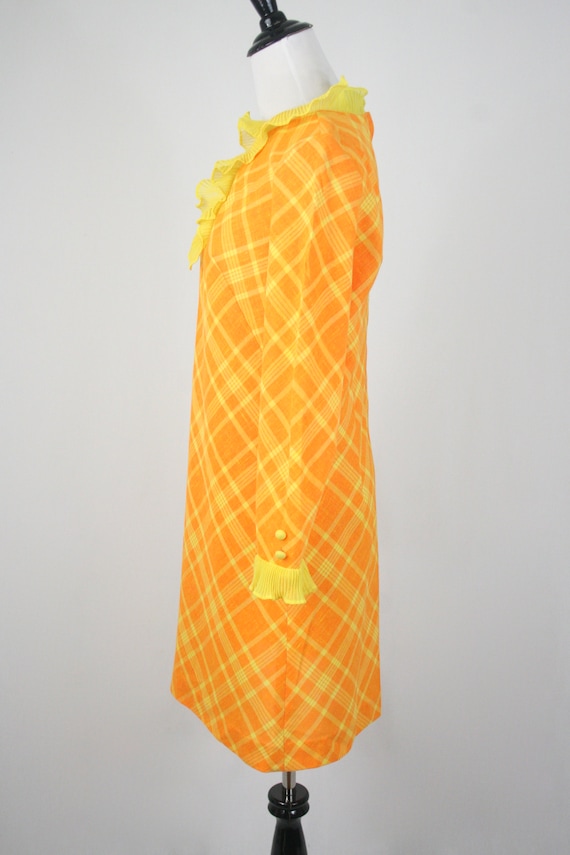1960s Dress Orange Yellow Plaid Ruffled Jody of C… - image 8
