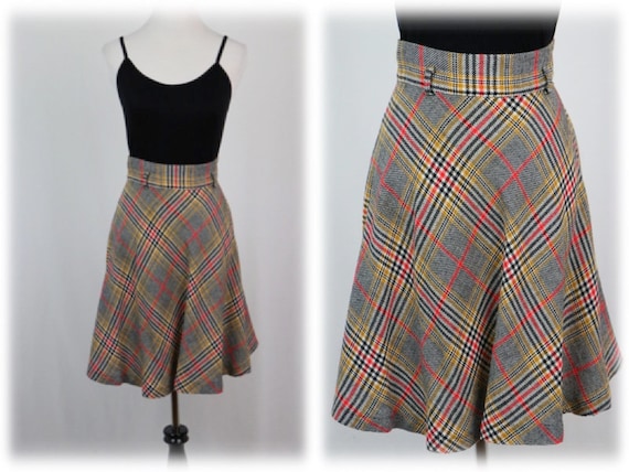 Vintage 1970s Skirt Wool Plaid Flared Skirt - image 1