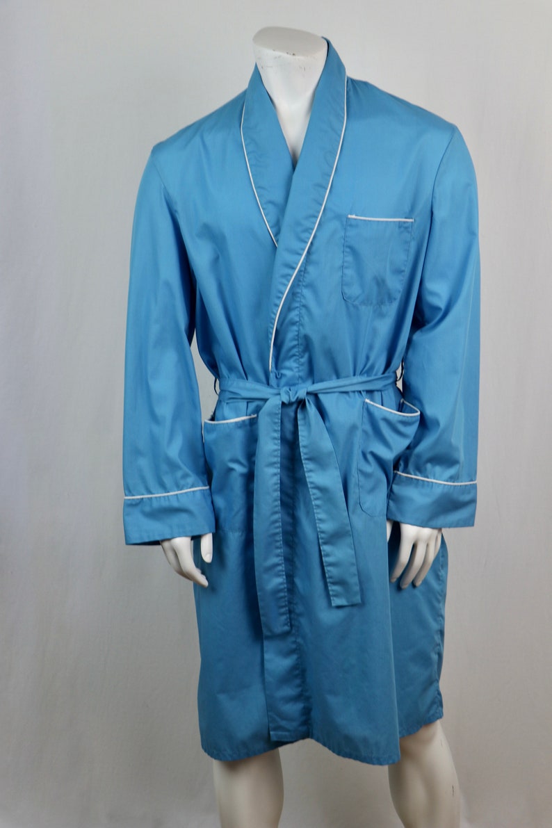 Vintage Men's Robe Blue Wrap Style Calf Length Robe XL - Etsy