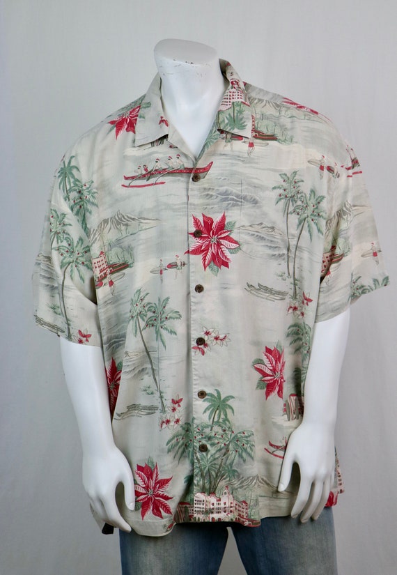 Tommy Bahama Aloha Shirt Silk Christmas Shirt XXL - image 3