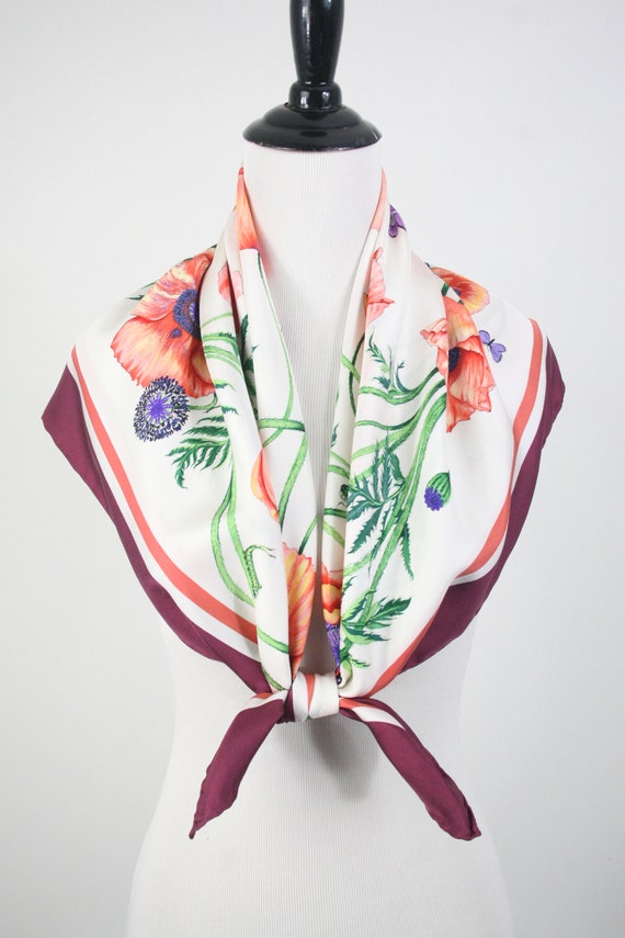 Vintage Scarf Silk Twill Butterfly and Bugs and P… - image 7