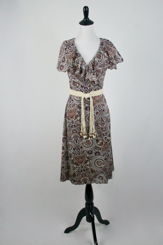 1970s Dress Wrap Style Bertha Collar Dress - image 2