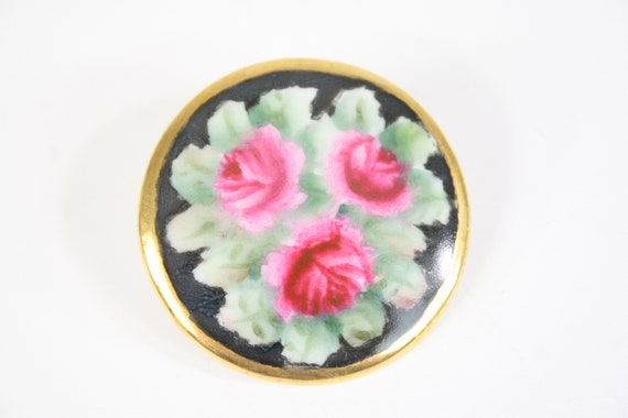 1940s Brooch Ceramic Hand Painted Flower Pin