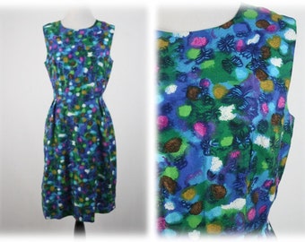1960s Dress Brightly Colored Cotton Sleeveless Dress