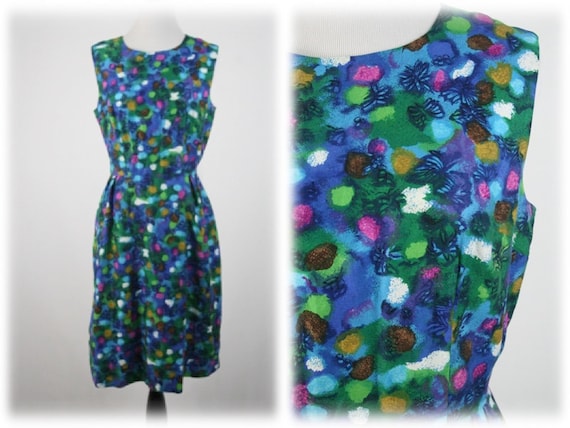 1960s Dress Brightly Colored Cotton Sleeveless Dr… - image 1