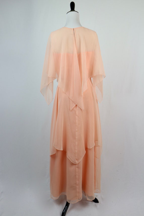 Vintage 1970s Dress Peach Chiffon Long Bridesmaid… - image 7