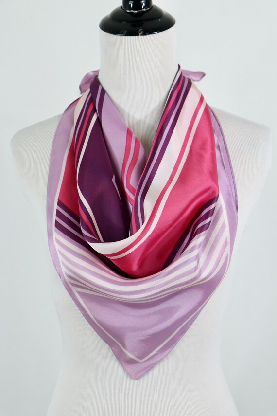 Vintage Scarf Pink and Purple Acetate Square Scarf - image 5