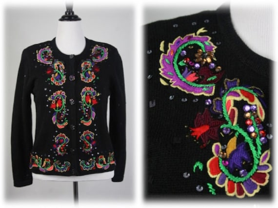 Vintage Sweater Jack B Quick Embellished Cardigan… - image 1