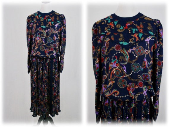 1980s Diane Freis Blouse Skirt Set Dress
