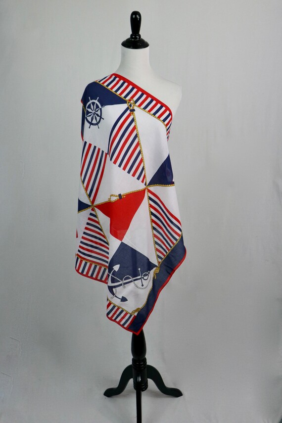 Vintage Scarf Large Square Nautical Scarf - image 2